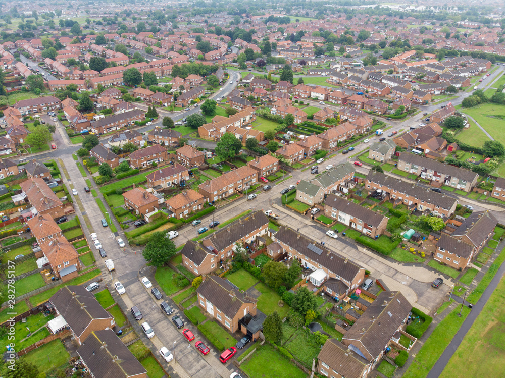 Fototapeta premium Aerial photo of the UK town of Middlesbrough a large post-industrial town on the south bank of the River Tees in the county of North Yorkshire, England