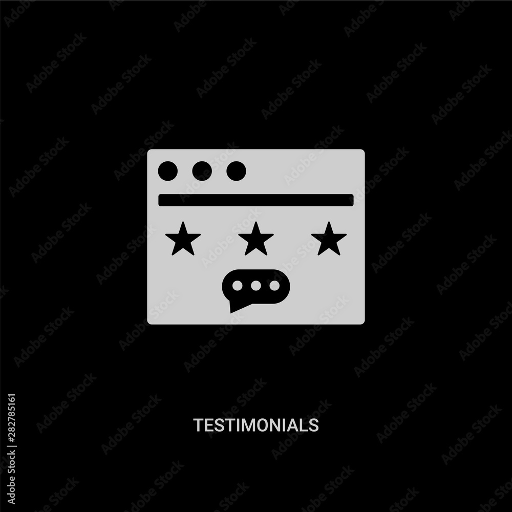 white testimonials vector icon on black background. modern flat testimonials from feedback concept vector sign symbol can be use for web, mobile and logo. white testimonials vector icon on black background. modern flat testimonials from feedback concept vector sign symbol can be use for web, mobile and logo.
