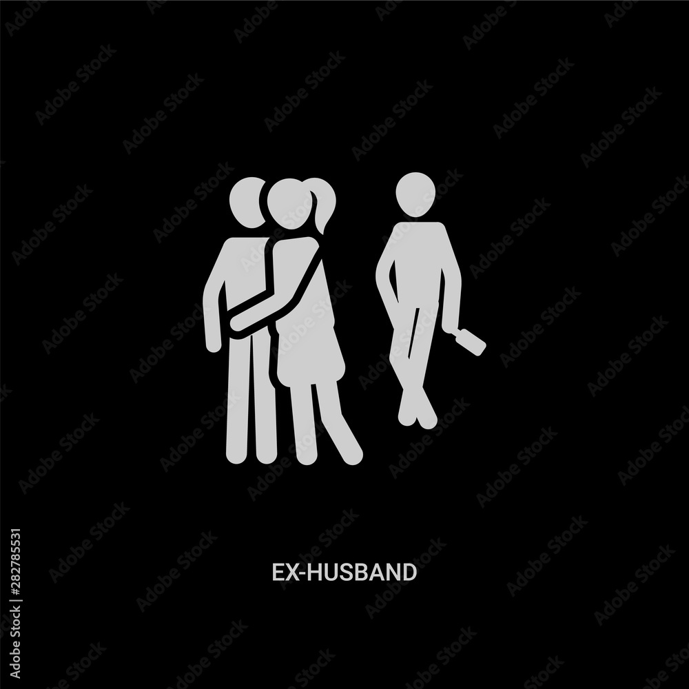white ex-husband vector icon on black background. modern flat ex-husband from family relations concept vector sign symbol can be use for web, mobile and logo. white ex-husband vector icon on black background. modern flat ex-husband from family relations concept vector sign symbol can be use for web, mobile and logo.