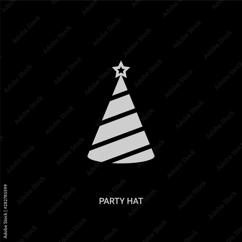 white party hat vector icon on black background. modern flat party hat from entertainment and arcade concept vector sign symbol can be use for web, mobile and logo. white party hat vector icon on black background. modern flat party hat from entertainment and arcade concept vector sign symbol can be use for web, mobile and logo.