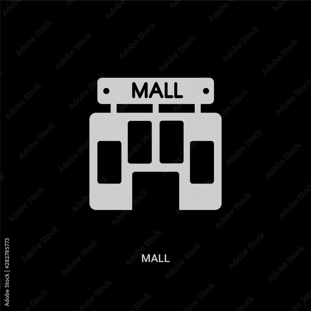 white mall vector icon on black background. modern flat mall from entertainment and arcade concept vector sign symbol can be use for web, mobile and logo. white mall vector icon on black background. modern flat mall from entertainment and arcade concept vector sign symbol can be use for web, mobile and logo.