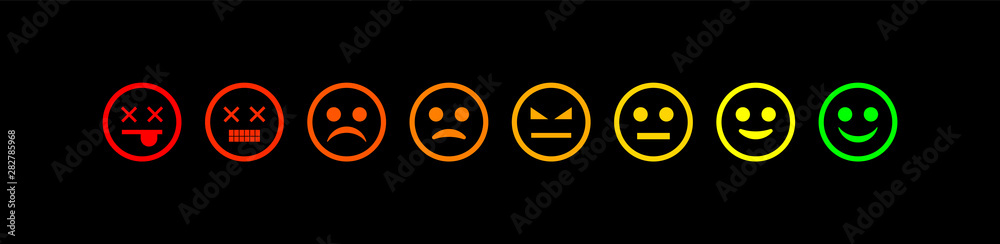 Set of emoticons of different characters on a black background. Set of emoticons of different characters on a black background.