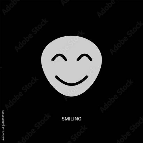 white smiling vector icon on black background. modern flat smiling from emotions concept vector sign symbol can be use for web, mobile and logo.