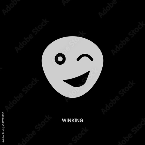 white winking vector icon on black background. modern flat winking from emotions concept vector sign symbol can be use for web, mobile and logo.