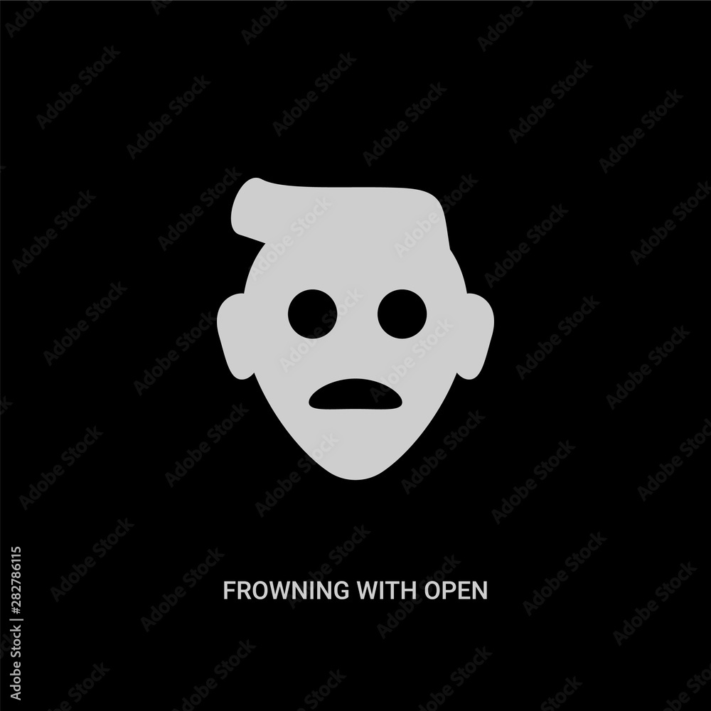 white frowning with open mouth emoji vector icon on black background. modern flat frowning with open mouth emoji from emoji concept vector sign symbol can be use for web, mobile and logo. white frowning with open mouth emoji vector icon on black background. modern flat frowning with open mouth emoji from emoji concept vector sign symbol can be use for web, mobile and logo.