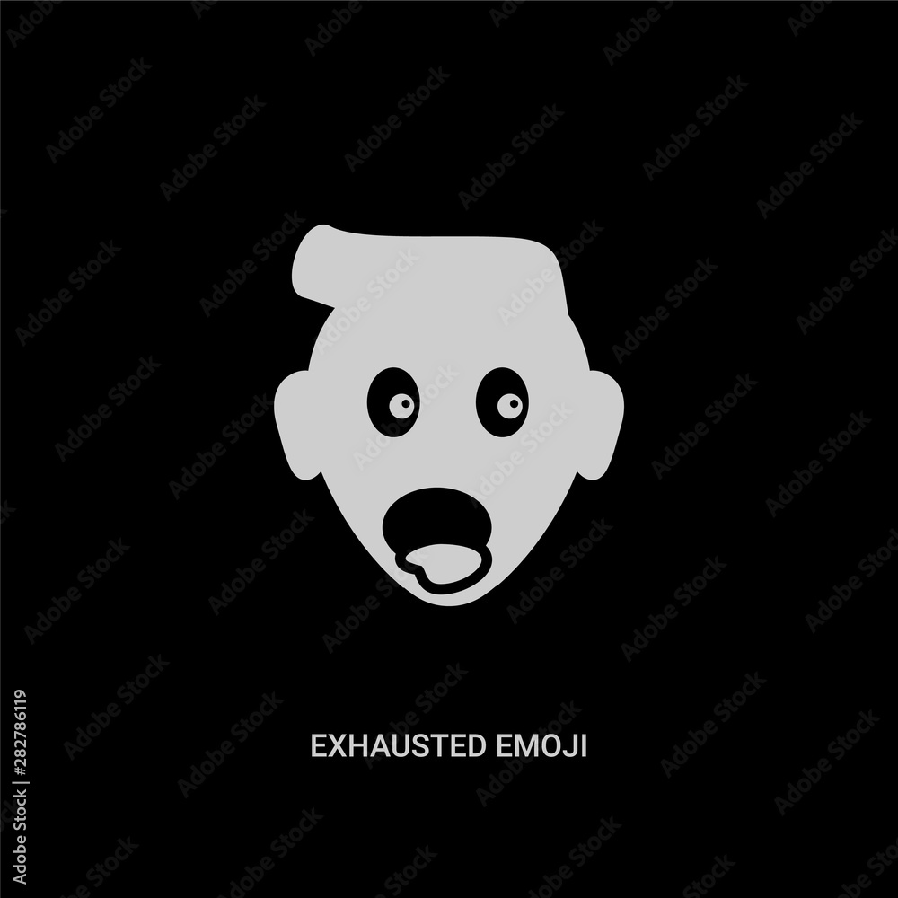 white exhausted emoji vector icon on black background. modern flat exhausted emoji from emoji concept vector sign symbol can be use for web, mobile and logo. white exhausted emoji vector icon on black background. modern flat exhausted emoji from emoji concept vector sign symbol can be use for web, mobile and logo.