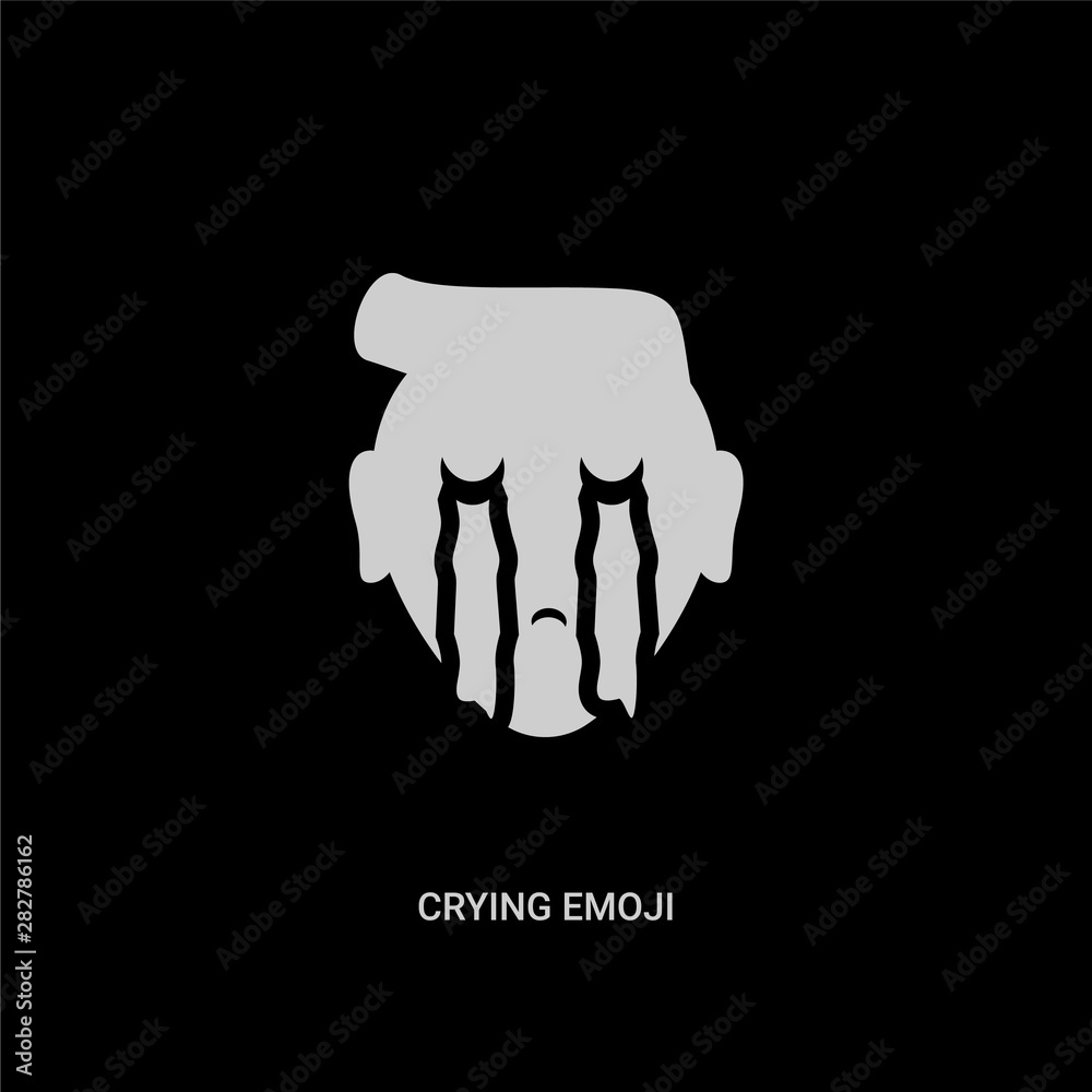 white crying emoji vector icon on black background. modern flat crying