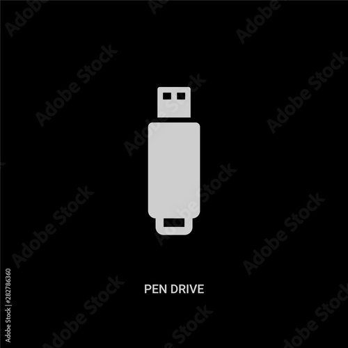 white pen drive vector icon on black background. modern flat pen drive from electronic stuff fill concept vector sign symbol can be use for web, mobile and logo.
