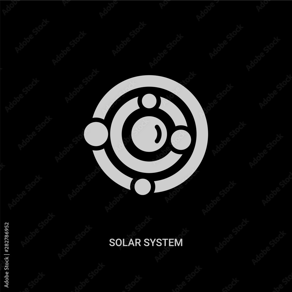white solar system vector icon on black background. modern flat solar system from education concept vector sign symbol can be use for web, mobile and logo. white solar system vector icon on black background. modern flat solar system from education concept vector sign symbol can be use for web, mobile and logo.