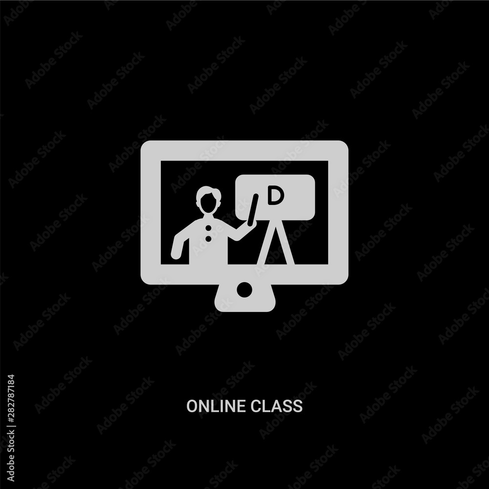 white online class vector icon on black background. modern flat online class from education concept vector sign symbol can be use for web, mobile and logo. white online class vector icon on black background. modern flat online class from education concept vector sign symbol can be use for web, mobile and logo.