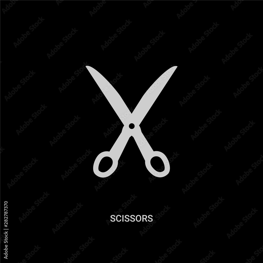 white scissors vector icon on black background. modern flat scissors from education concept vector sign symbol can be use for web, mobile and logo.
