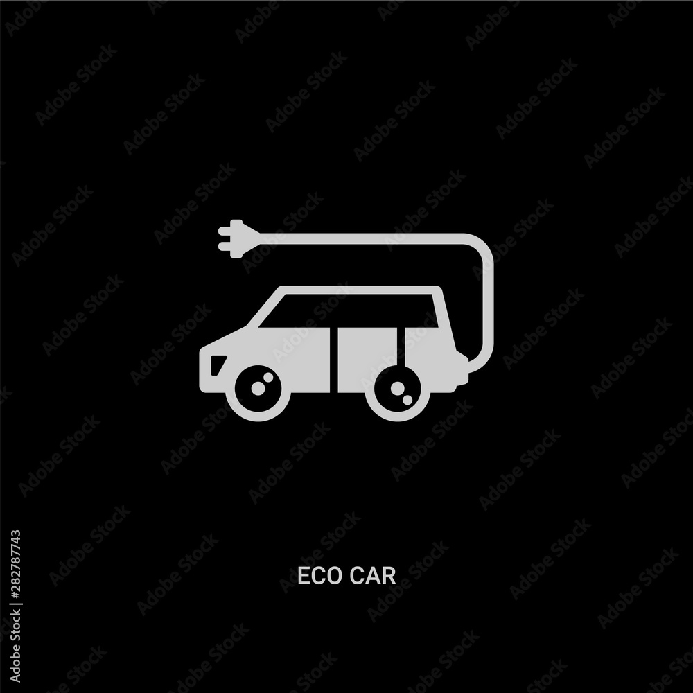white eco car vector icon on black background. modern flat eco car from ecology concept vector sign symbol can be use for web, mobile and logo.