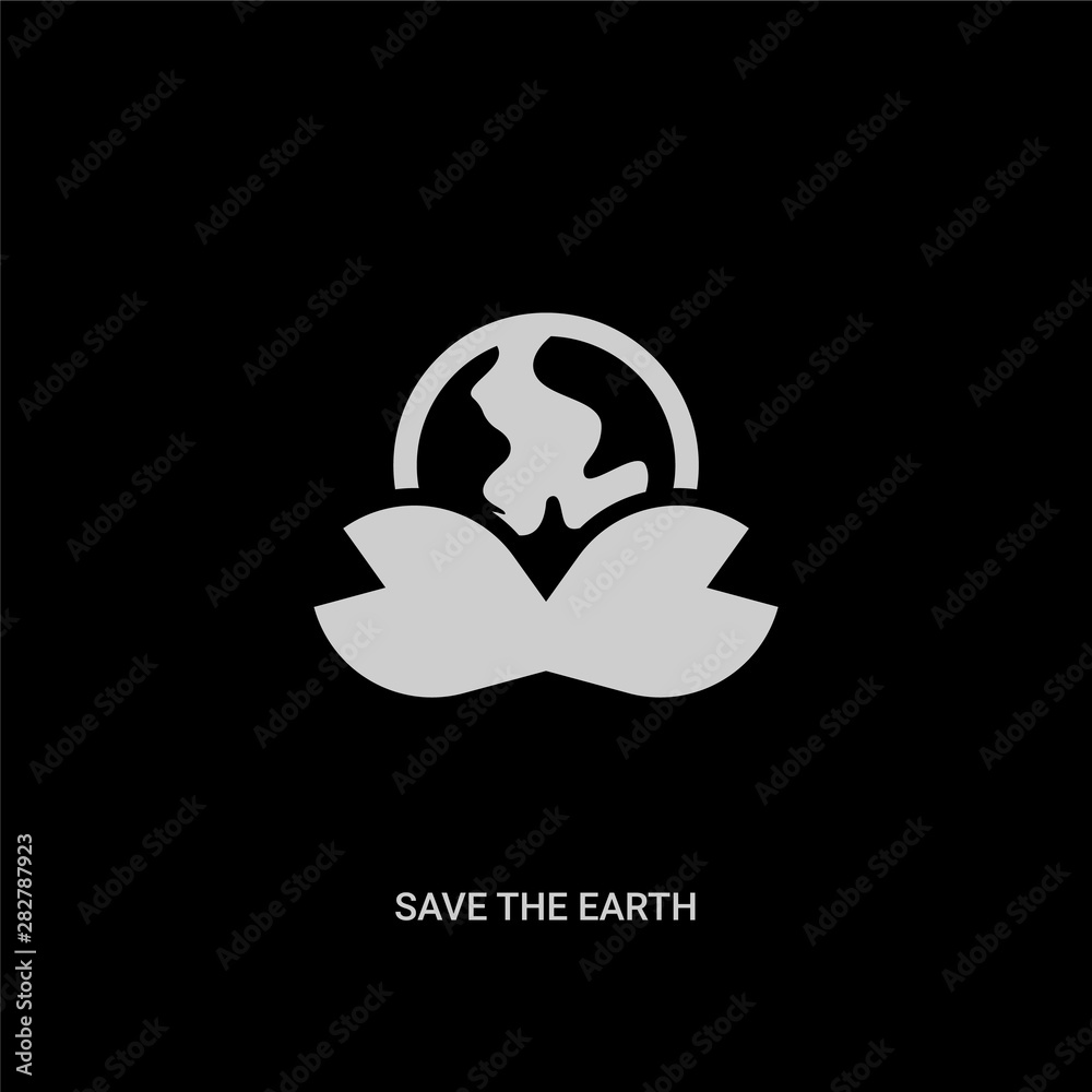 white save the earth vector icon on black background. modern flat save the earth from ecology concept vector sign symbol can be use for web, mobile and logo. white save the earth vector icon on black background. modern flat save the earth from ecology concept vector sign symbol can be use for web, mobile and logo.