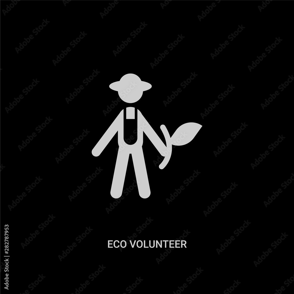 Obraz premium white eco volunteer vector icon on black background. modern flat eco volunteer from ecology concept vector sign symbol can be use for web, mobile and logo.