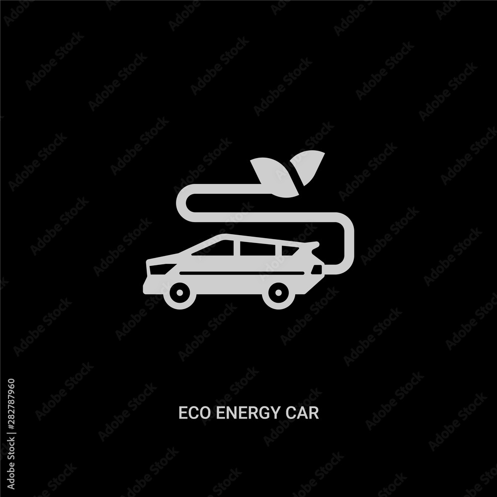white eco energy car vector icon on black background. modern flat eco energy car from ecology concept vector sign symbol can be use for web, mobile and logo. white eco energy car vector icon on black background. modern flat eco energy car from ecology concept vector sign symbol can be use for web, mobile and logo.