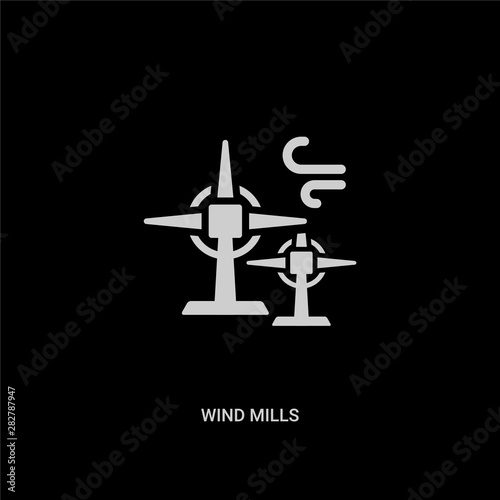 white wind mills vector icon on black background. modern flat wind mills from ecology concept vector sign symbol can be use for web, mobile and logo.