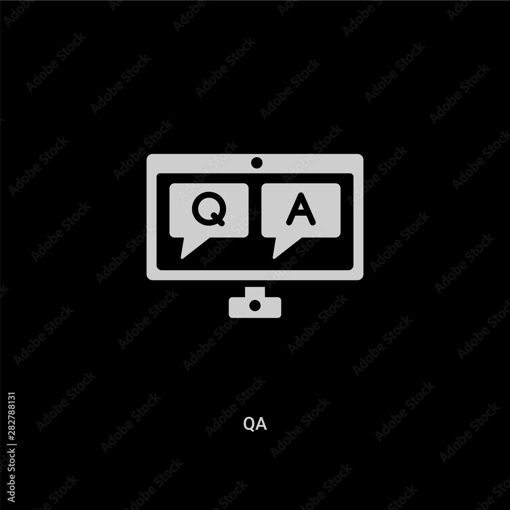 white qa vector icon on black background. modern flat qa from elearning and education concept vector sign symbol can be use for web, mobile and logo. white qa vector icon on black background. modern flat qa from elearning and education concept vector sign symbol can be use for web, mobile and logo.