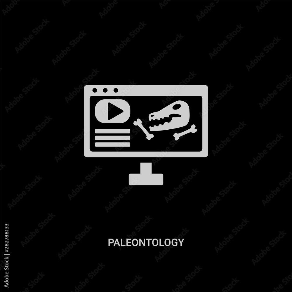 white paleontology vector icon on black background. modern flat paleontology from elearning and education concept vector sign symbol can be use for web, mobile and logo. white paleontology vector icon on black background. modern flat paleontology from elearning and education concept vector sign symbol can be use for web, mobile and logo.