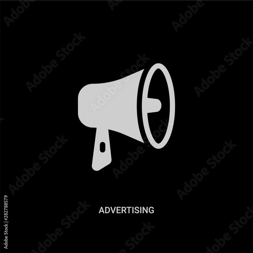 white advertising vector icon on black background. modern flat advertising from digital economy concept vector sign symbol can be use for web, mobile and logo.