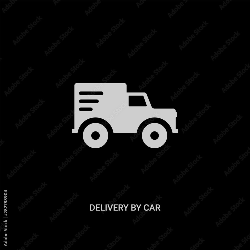 white delivery by car vector icon on black background. modern flat delivery by car from delivery and logistic concept vector sign symbol can be use for web, mobile and logo.
