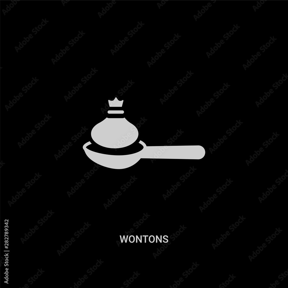 Obraz premium white wontons vector icon on black background. modern flat wontons from culture concept vector sign symbol can be use for web, mobile and logo.