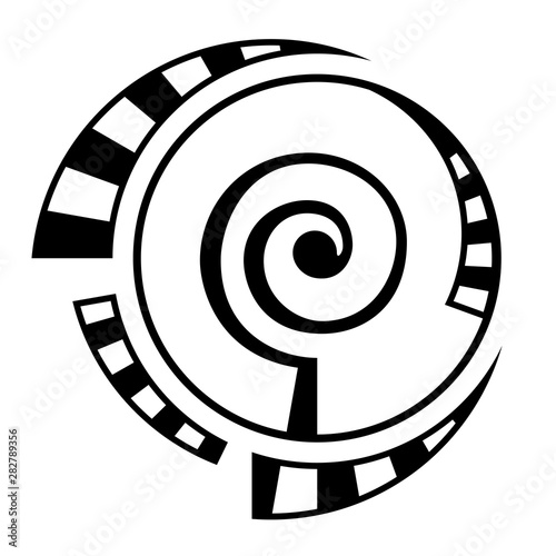 Abstract geometric symbol, isolated on white background. Spiral, round  shape.