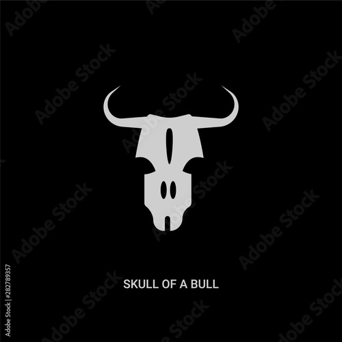 white skull of a bull vector icon on black background. modern flat skull of a bull from culture concept vector sign symbol can be use for web, mobile and logo.