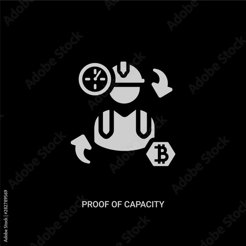 white proof of capacity vector icon on black background. modern flat proof of capacity from cryptocurrency economy concept vector sign symbol can be use for web, mobile and logo.