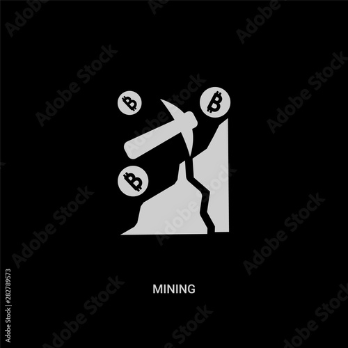 white mining vector icon on black background. modern flat mining from cryptocurrency economy concept vector sign symbol can be use for web, mobile and logo.