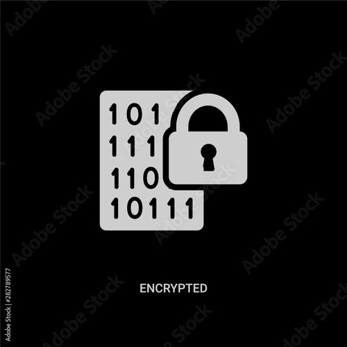 white encrypted vector icon on black background. modern flat encrypted from cryptocurrency economy concept vector sign symbol can be use for web, mobile and logo.