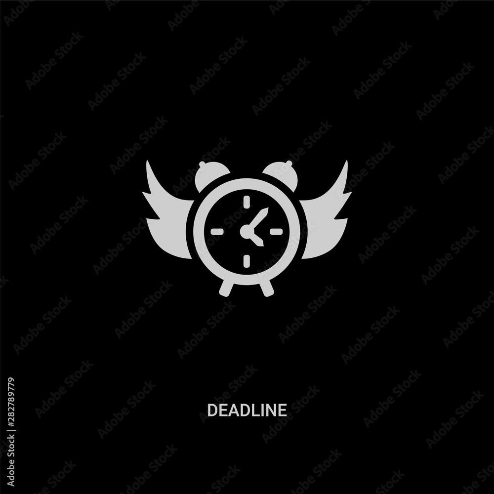 white deadline vector icon on black background. modern flat deadline from creative process concept vector sign symbol can be use for web, mobile and logo. white deadline vector icon on black background. modern flat deadline from creative process concept vector sign symbol can be use for web, mobile and logo.