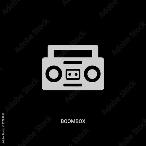 white boombox vector icon on black background. modern flat boombox from creative process concept vector sign symbol can be use for web, mobile and logo.