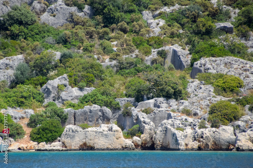 ruins of the ancient city of Kekova on the shore. © eleonimages