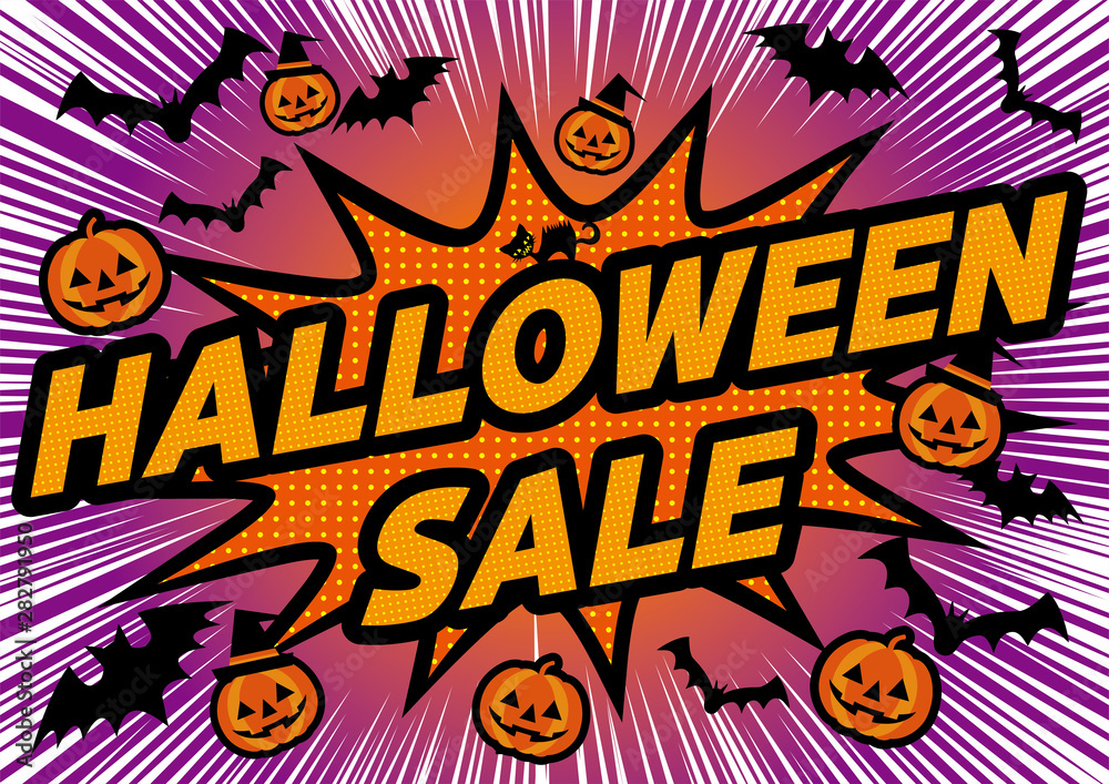 ハロウィンセールバナーデザイン イラスト 英字 カボチャとコウモリのお化け 販促ツール ハロウィンセール Halloween Sale Banner Stock Vector Adobe Stock
