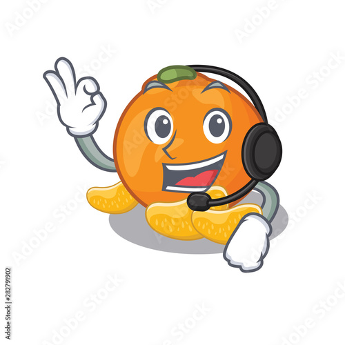 With headphone tangerine isolated with in the cartoon