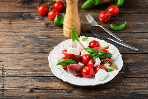 Italia salad caprese with tomato, basil and mozzarella