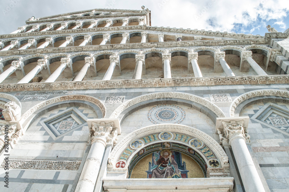 Detail of church in Pisa Italy frescoes