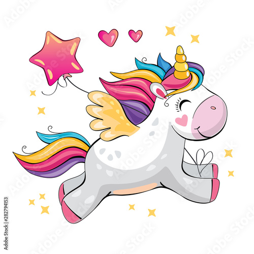 Wallpaper Mural Cartoon funny unicorn on a white background
