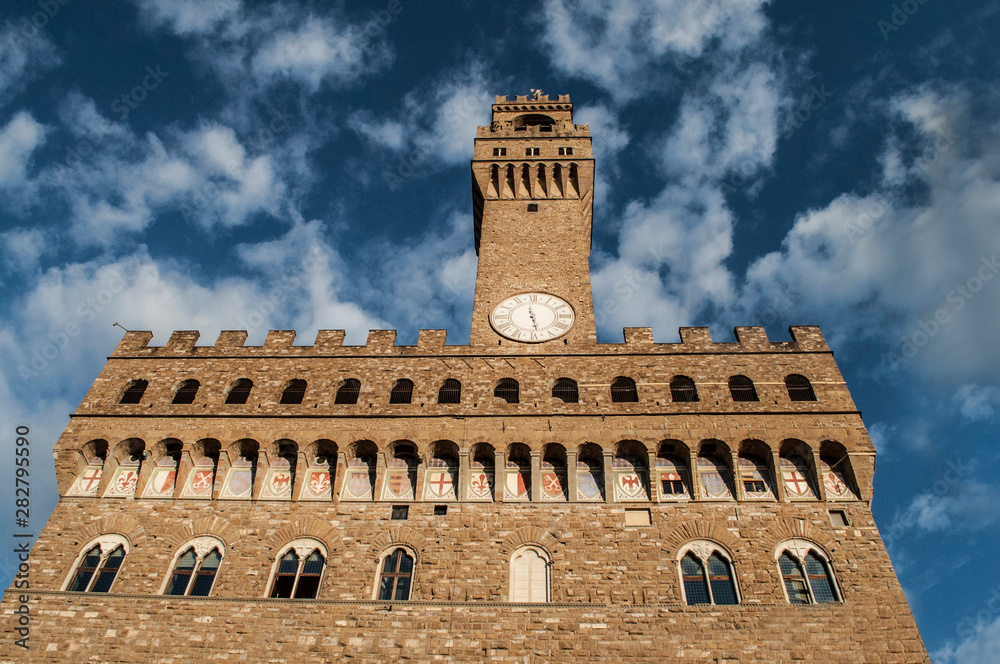 Architecture of Florence Italy Tuscany old clock and tower