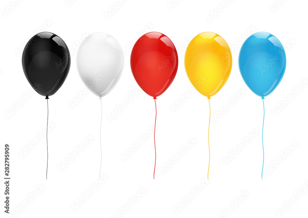 Set of colorful balloons, black, white, red, yellow, blue on a white background, for design and advertising. Vector Set of colorful balloons, black, white, red, yellow, blue on a white background, for design and advertising. Vector