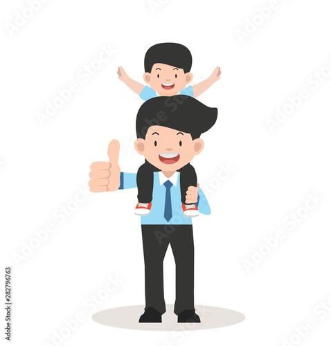 Happy Father with son a piggyback ride vector