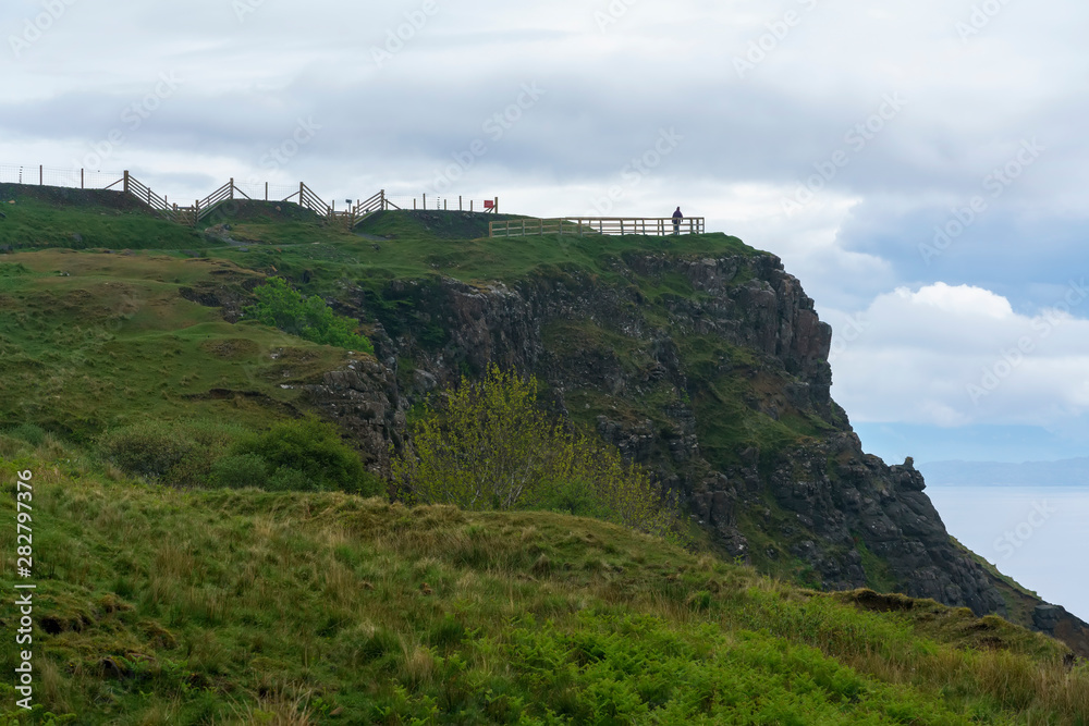 Viewpoint at Lealt Gorge and the edge of a cliff , Isle of Skye , Scotland