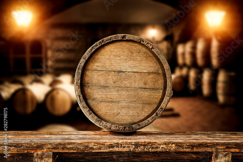 Fototapet Wooden old barrel and free space for your decoration.
