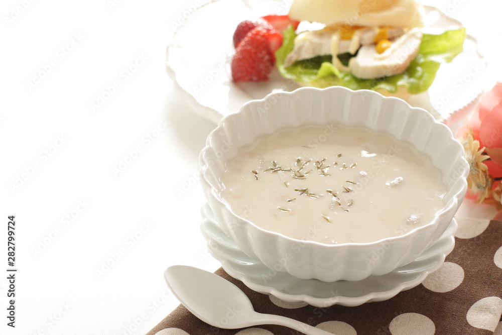 Homemade mushroom soup on white background Homemade mushroom soup on white background