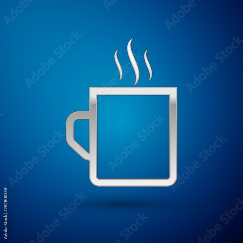 Silver Coffee cup flat icon isolated on blue background. Tea cup. Hot drink coffee. Vector Illustration