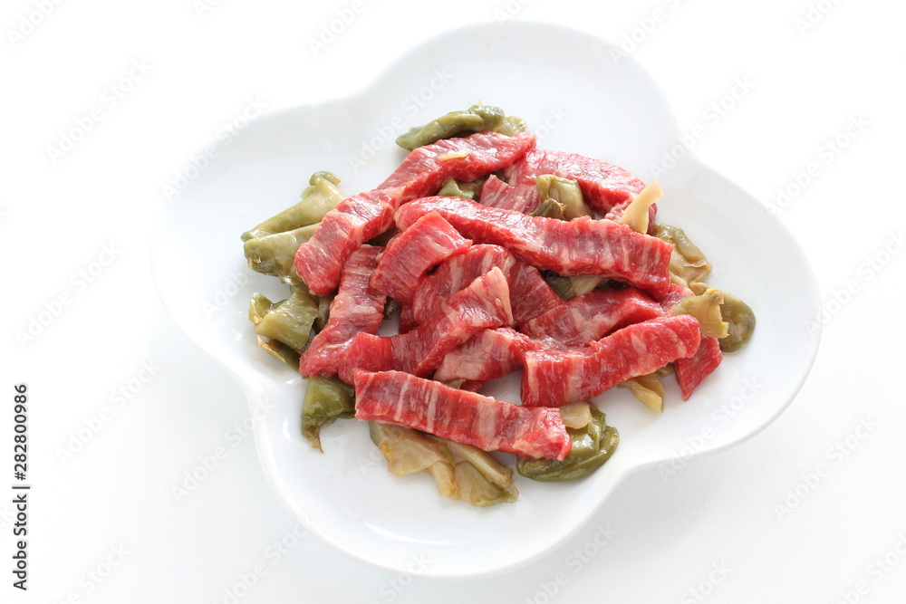 Chinese cooking, beef and szechuen pickles prepared on dish Chinese cooking, beef and szechuen pickles prepared on dish