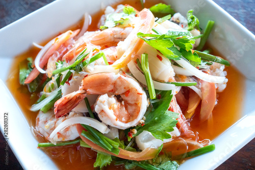 Thai Seafood salad with shrimp,Popular food in Thailand.