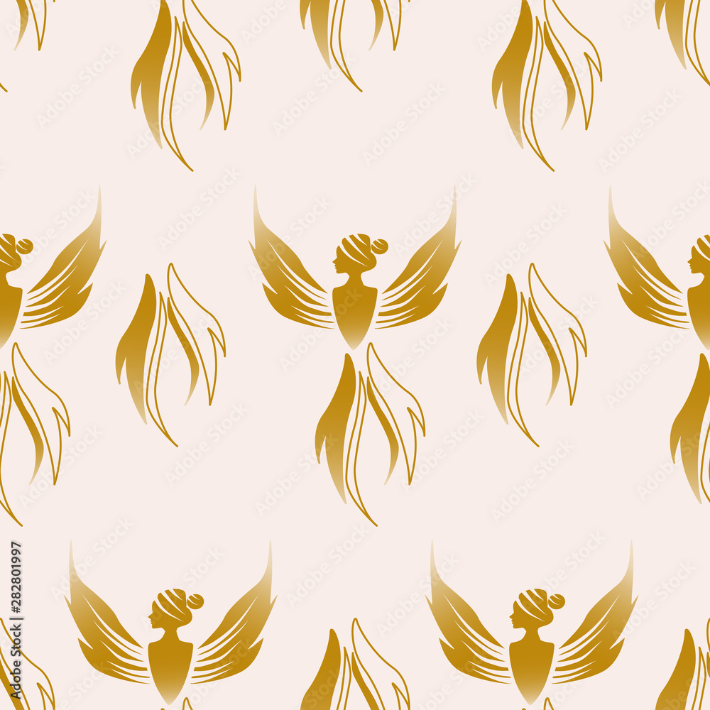 Phoenix girl in an elegant seamless pattern design