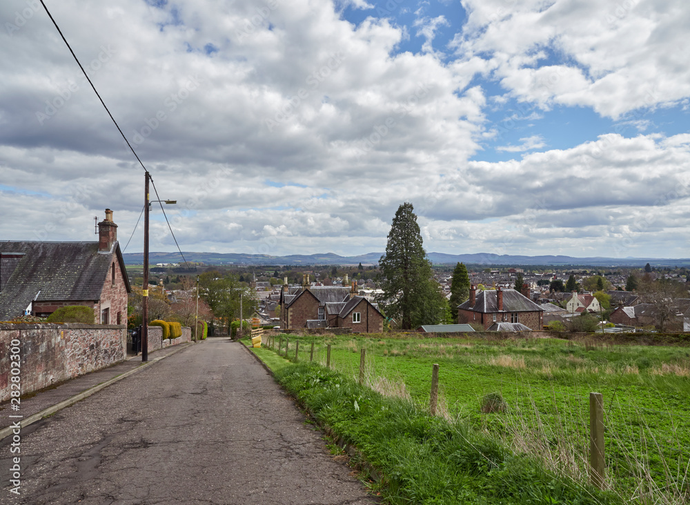 Looking towards the Sidlaw Hills from Hill Street in Blairgowrie, with the Town in the Foreground with large Country Houses. Perthshire, Scotland