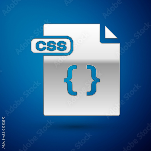 Silver CSS file document. Download css button icon isolated on blue background. CSS file symbol. Vector Illustration